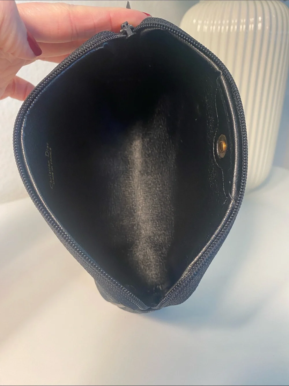 Dior Black Canvas Cosmetic Pouch with Gold Accent